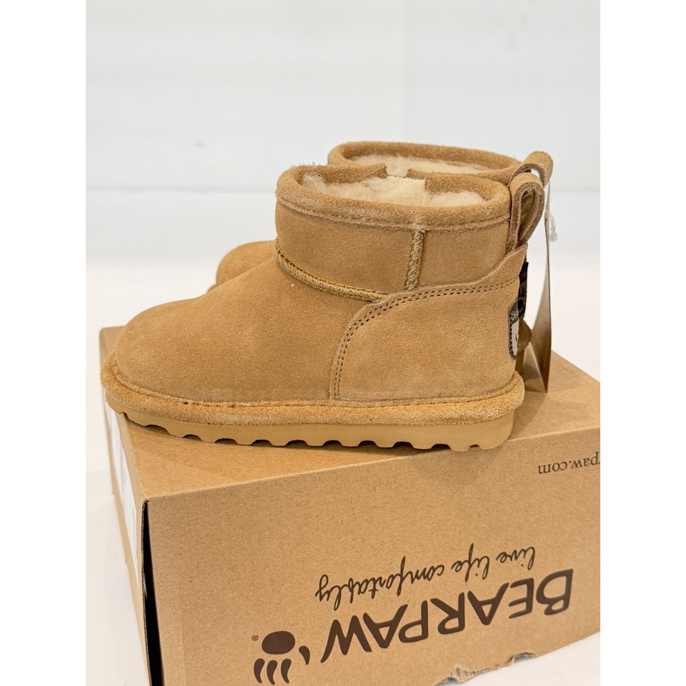 BEARPAW Shorty Toddler 9 Ankle Booties boots Brown Suede Logo Round Toe fur